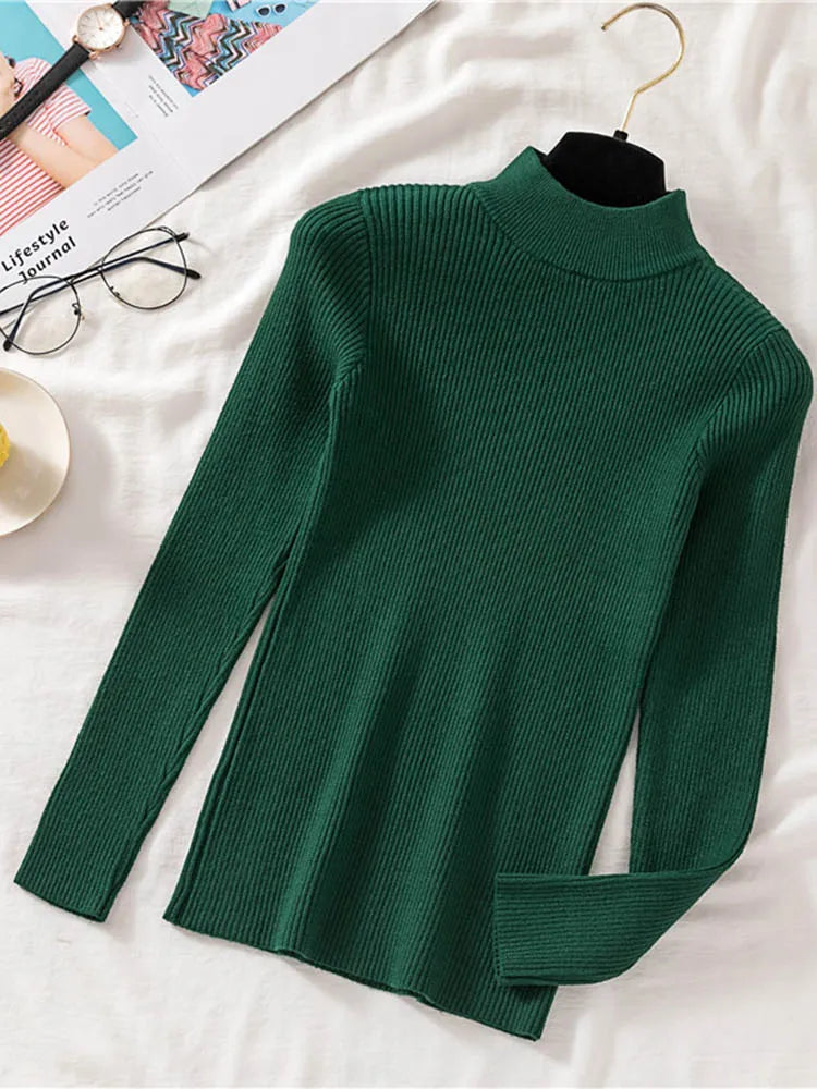 Zoki Autumn Women Pullover Sweater Half Turtleneck Long Sleeve Knitted Jumper Winter Elastic Solid Basic Ladies Blouse New San Remo