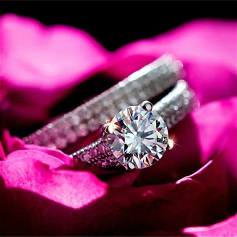 CC Rings For Women Silver Color Double Stackable Fashion Jewelry Bridal Sets Wedding Engagement Ring Accessory CC634 San Remo