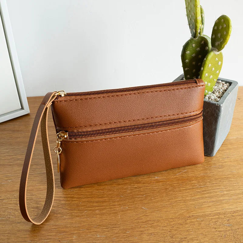 Portable Card Holder Fashionable Small Double Zipper Ladies Bag Elegant Clutch for Gift