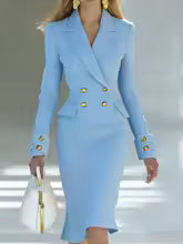 V-neck Double breasted Blazer Dress