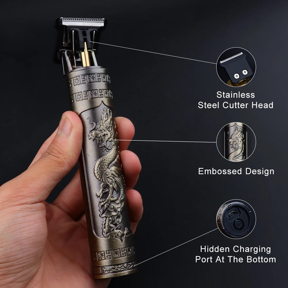 Vintage T9 Electric Hair Clipper Professional Hair Cutting Machine Men's Shaver Trimmer for men Beard Haircut Machine USB Dragon San Remo