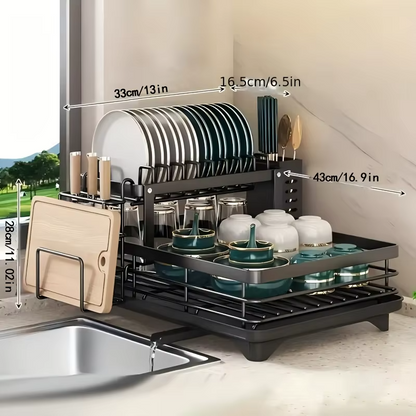 Double-tier extendable dish drainer,