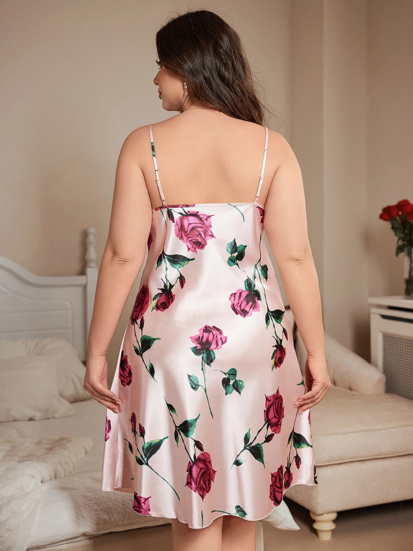 Sexy plus size women's Spaghetti Strap Sleep Dress casual and comfortable Floral Print women's pajamas