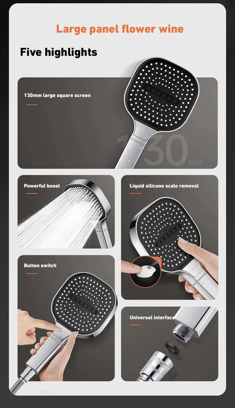 Xiaomi 13cm Large Panel 3 Modes High Pressure Shower Head Massage Shower Head With Filter Element Bathroom Accessories 2024 New San Remo Shops