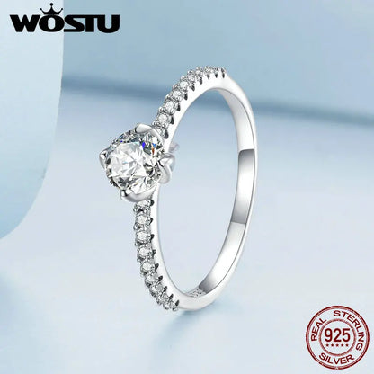 Anillos de compromiso y boda WOSTU de plata de ley 925 para mujer, llenos de circonitas cúbicas transparentes, apilables, joyería fina