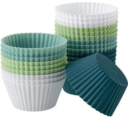 12/24Pcs Reusable silicone muffin cups for baking muffins, cupcakes, tarts, and more.