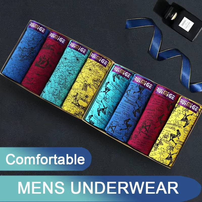 8Pcs Men's Boxer Briefs Modal Underwear Comfortable Stretch Elastic Wide Boxer Briefs Plus Size XXXL Men' s Panties Boxer Shorts