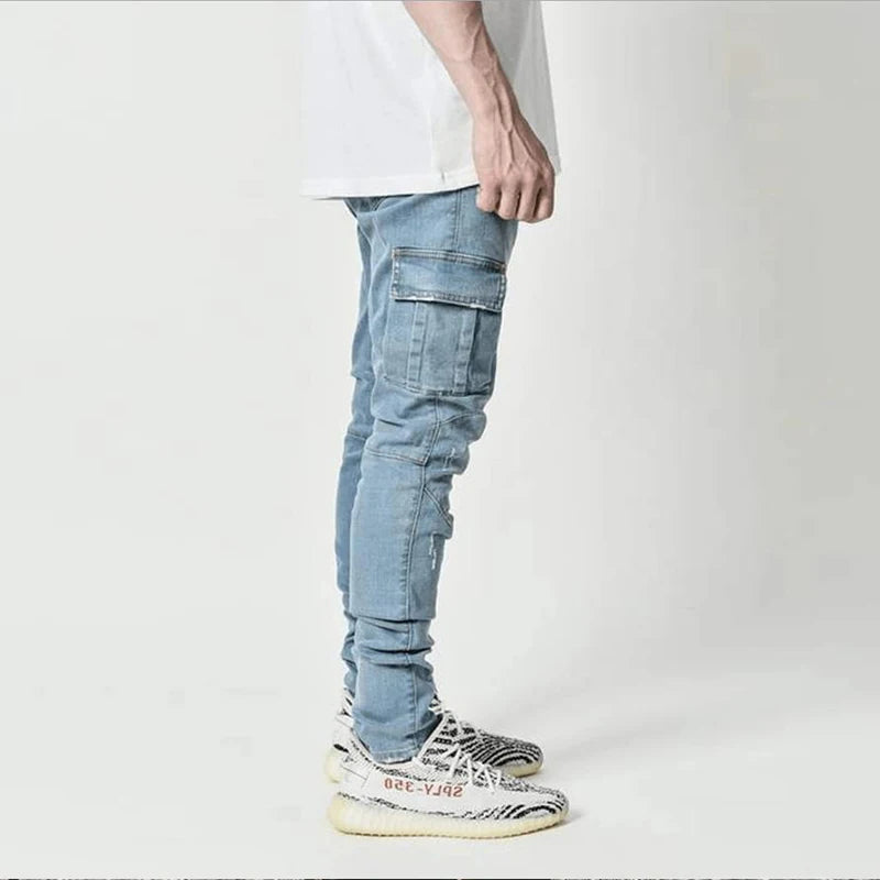 Jeans Man Pants Casual Cotton Denim Trousers Multi Pocket Cargo Pants Men Fashion Denim Trousers Men's Side Pockets Cargo jeans San Remo