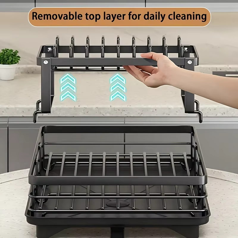 Double-tier extendable dish drainer,