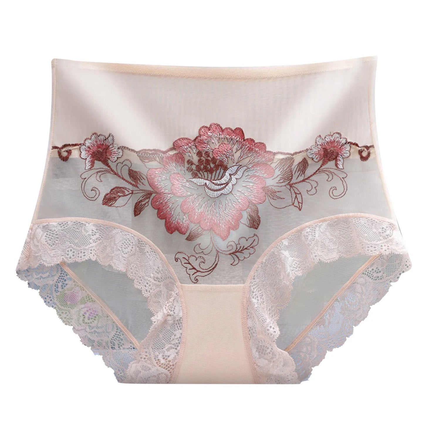 Lace Floral Embroidery Sexy Panties Women See Through Lingerie Comfortable Briefs High Waist Seamless Transparent Underwear