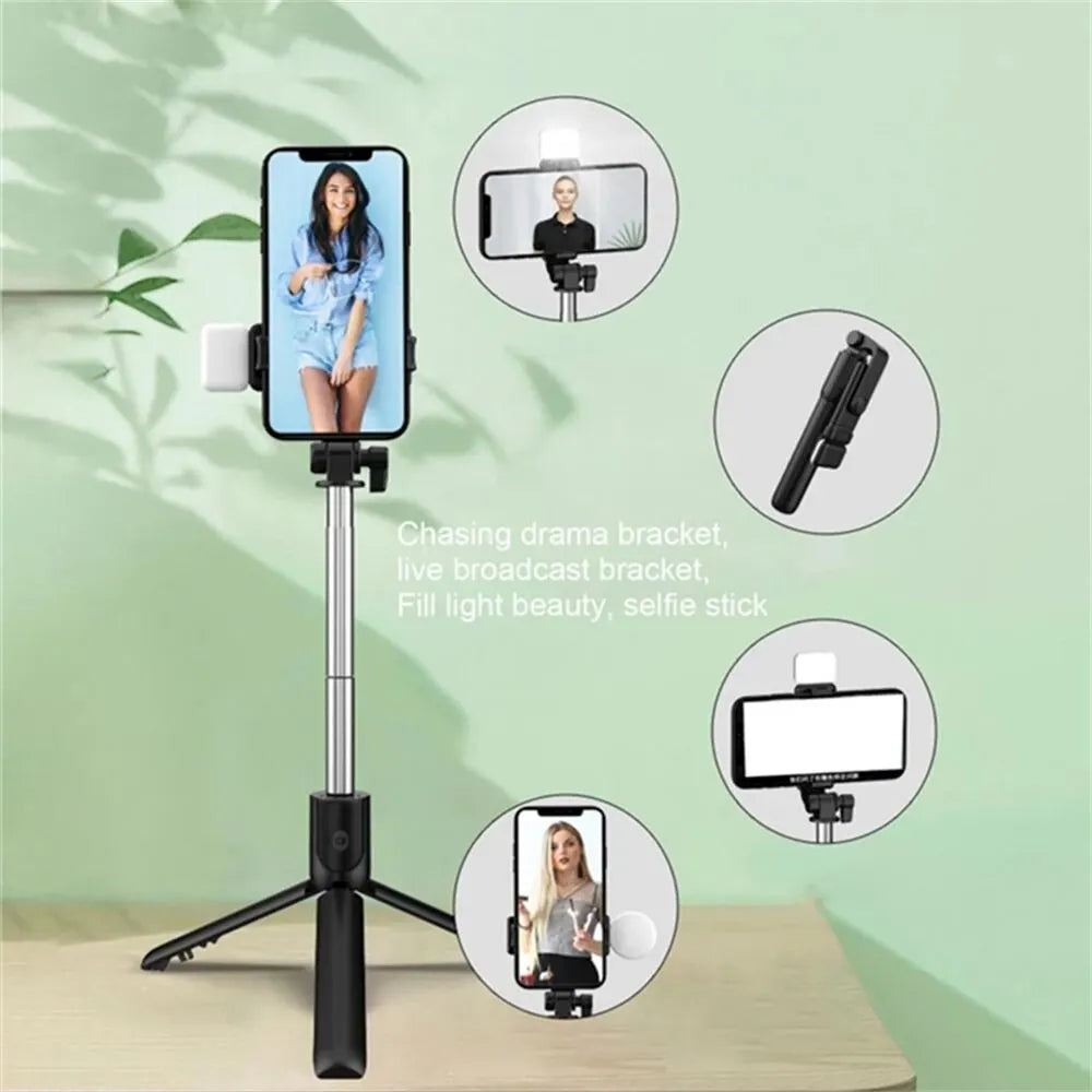 R1 Selfie Stick Mobile Phone Holder Retractable Portable Mini Tripod with Wireless Bluetooth Remote Shutter & Led selfie light San Remo Shops