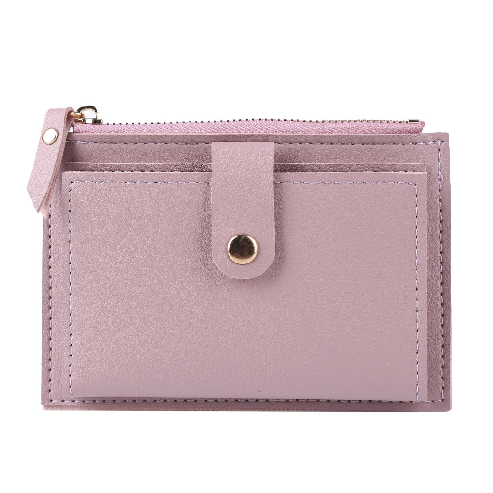 Women Fashion Multi-slot Zipper Card Holder PU Leather Mini Solid Color Wallet