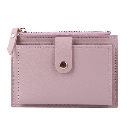 Cartera pequeña de piel sintética con múltiples ranuras y cremallera para mujer, color liso
