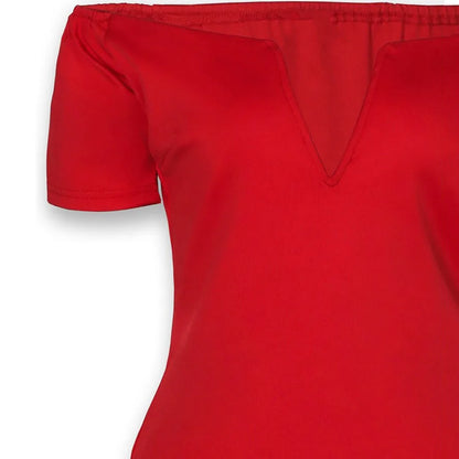 V style off-the-shoulder fitted dress with a tight waist