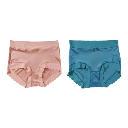 2pcs/set High-waist  Satin Ice Silk Seamless Underwear