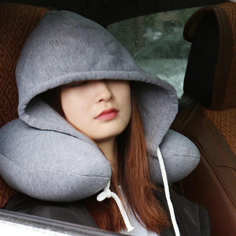 Travel Pillow Hooded U-Shaped Pillow Cushion Car Office Airplane Head Rest Neck Pillow Travel Pillow Accessories San Remo Shops