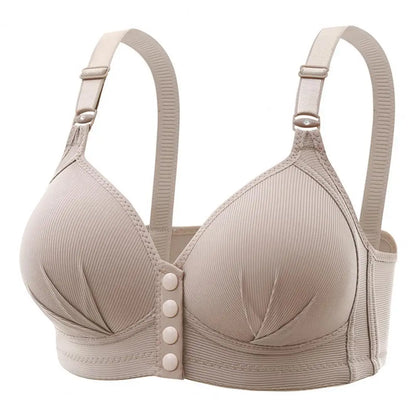 Front Button Closure Push Up Bra with Adjustable Straps Plus Size Support No Wire