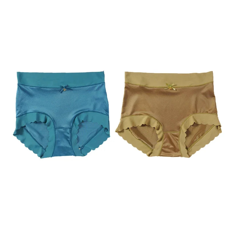 2pcs/set High-waist Women's Simple Satin Ice Silk Seamless Underwear Female Breathable High Quality Panties Butt Lift Briefs