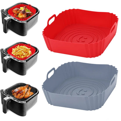 Reusable Air fryer Pan Liner Silicone Oven Baking Tray Pizza Chicken Non-stick