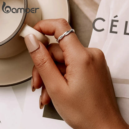 Anillo BAMOER de plata de ley 925 con circonita cúbica, chapado en oro de 14 quilates, para mujer, 3 colores, BSR248