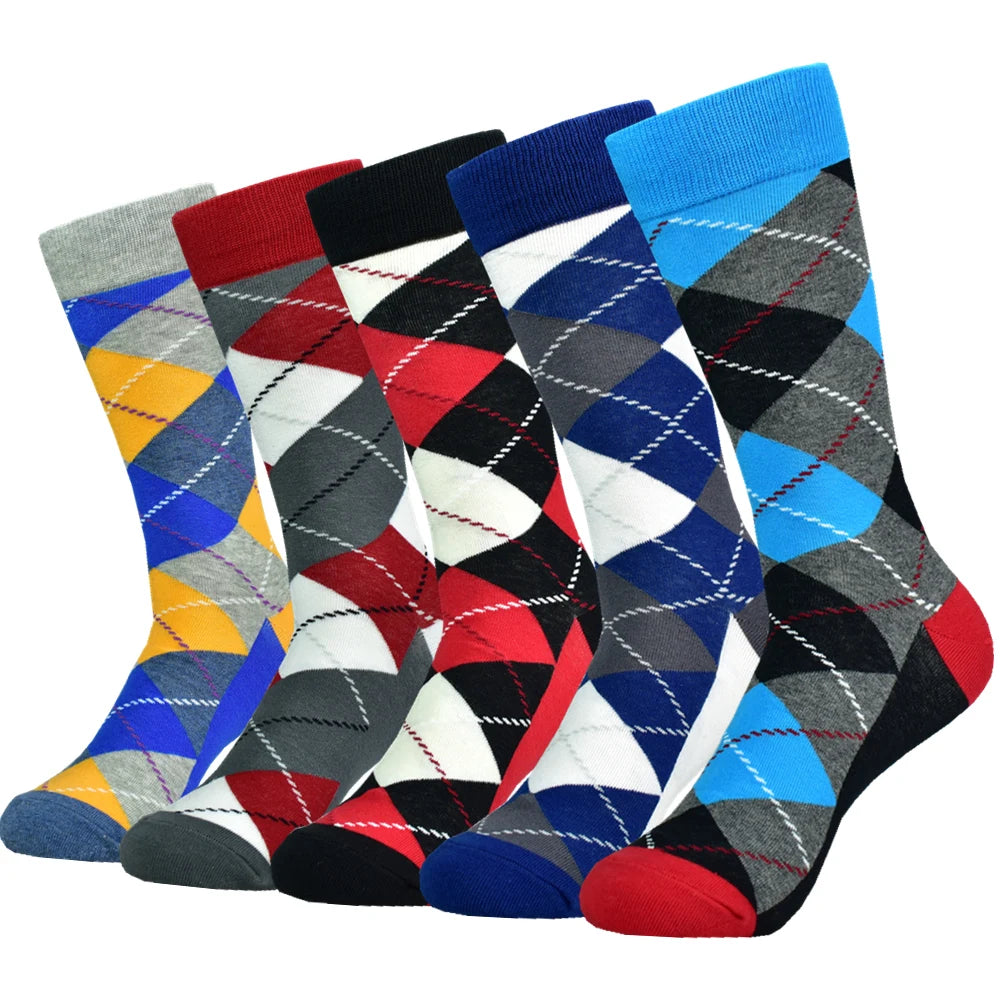 5pairs Men's Color Dress Casual Fashion Happy Socks Combed Cotton Socks Men Gifts