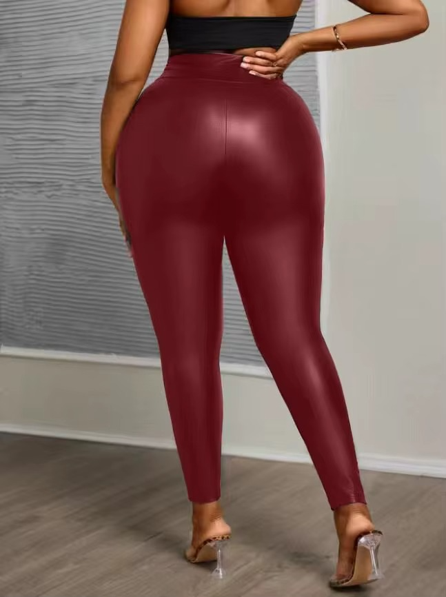 Plus size PU leather pants
