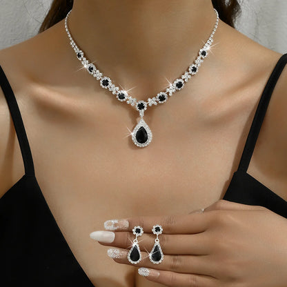 Conjunto de 2 pendientes y collar con colgante de gota de agua y diamantes de imitación para mujer, conjunto de joyería nupcial para vestido de fiesta de boda