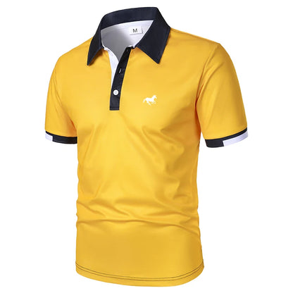 Men Summer New Short Sleeve Fashion Spell Color Lapel Golf Polo Shirt Men Sport Button Business Casual Golf Polo Shirt Tops