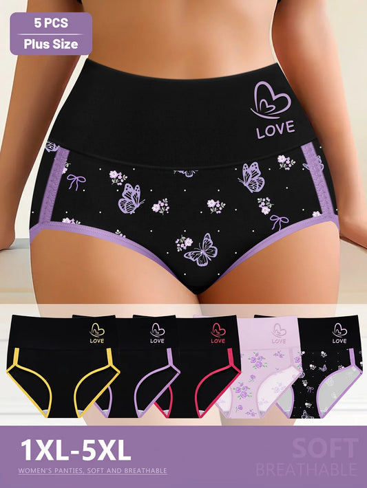 5-Pack Plus Size Panties for Women, Solid Color, Comfortable Breathable Polyester, Medium stretch, Knit