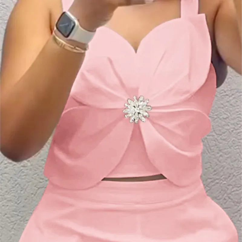 Women's Two Pieces Sets Outfit New Fashion Sexy Backless Folds Casual Vest Pockets Shorts Set For Women Black Summer Clothing