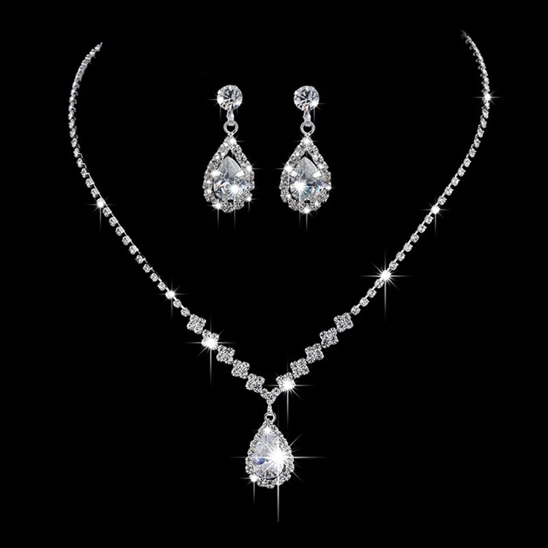 two-Piece Rhinestone Zircon Angel Tear Drop Necklace Earrings