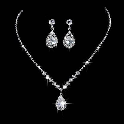 two-Piece Rhinestone Zircon Angel Tear Drop Necklace Earrings