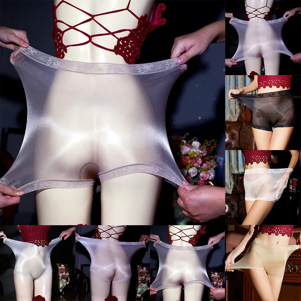 Women Sexy Transparent  Oil Sheer Glossy Silky Panties See Through