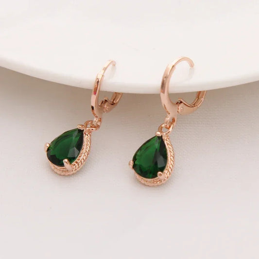 Gold Color Earrings Green Water Drop CZ Stone Pierced Dangle Earrings Women/Girls Long Drop Earrings fashion jewelry San Remo