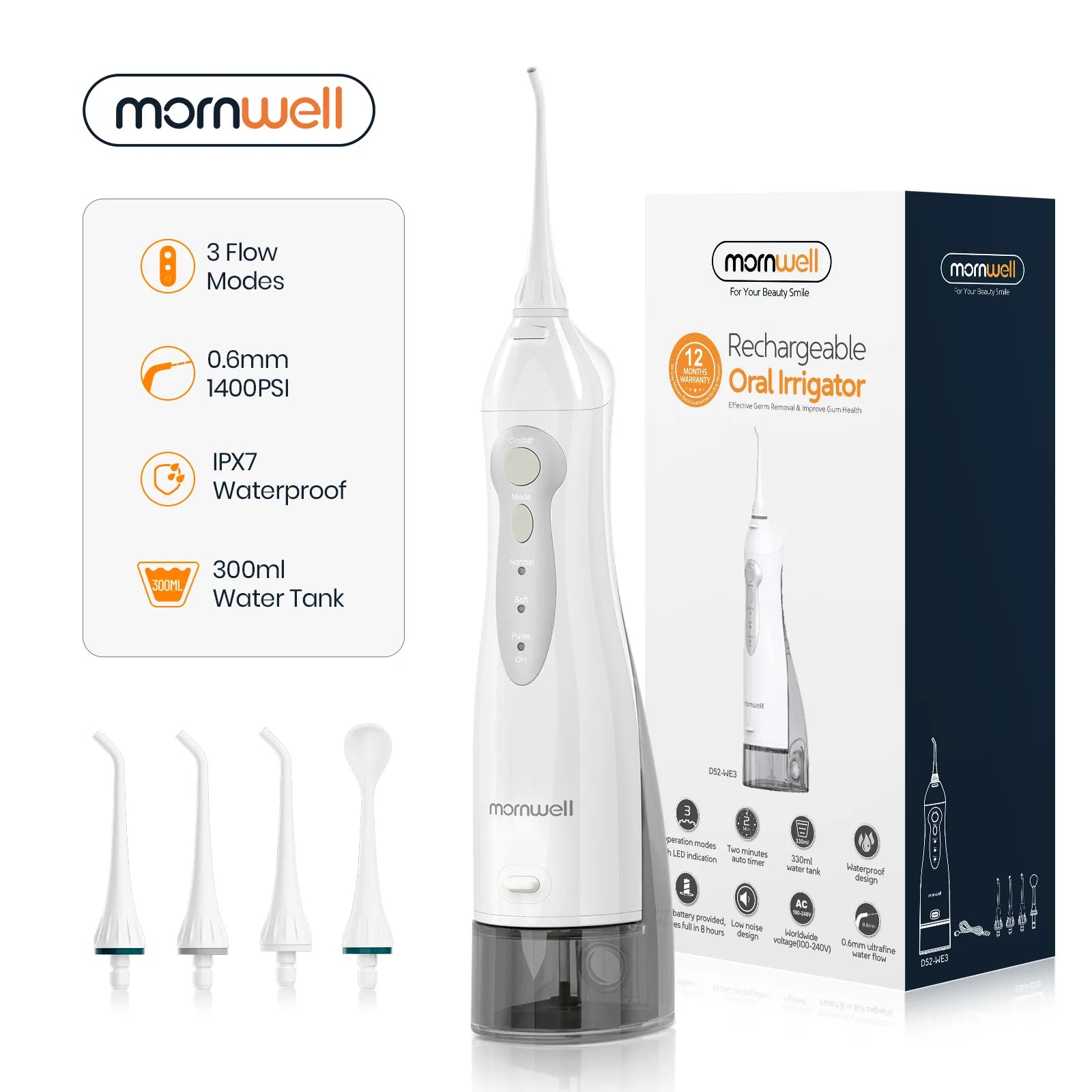 Oral Irrigator USB Rechargeable Water Flosser Portable Dental Water Jet 300ML Water Tank Waterproof Teeth Cleaner San Remo Shops