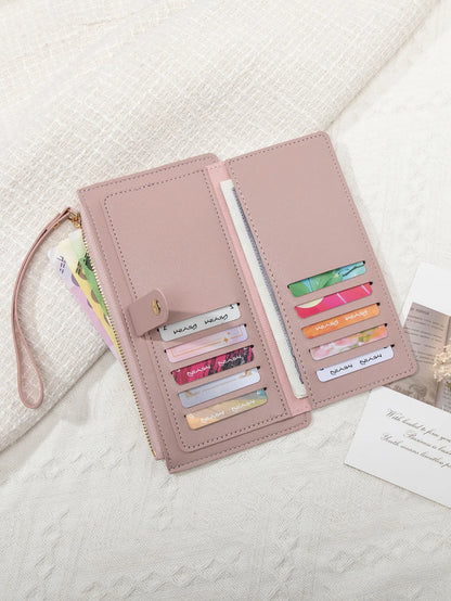 Monedero mini ultrafino de piel sintética, sencillo, largo, para mujer, tarjetero multifuncional de mano, cartera para mujer