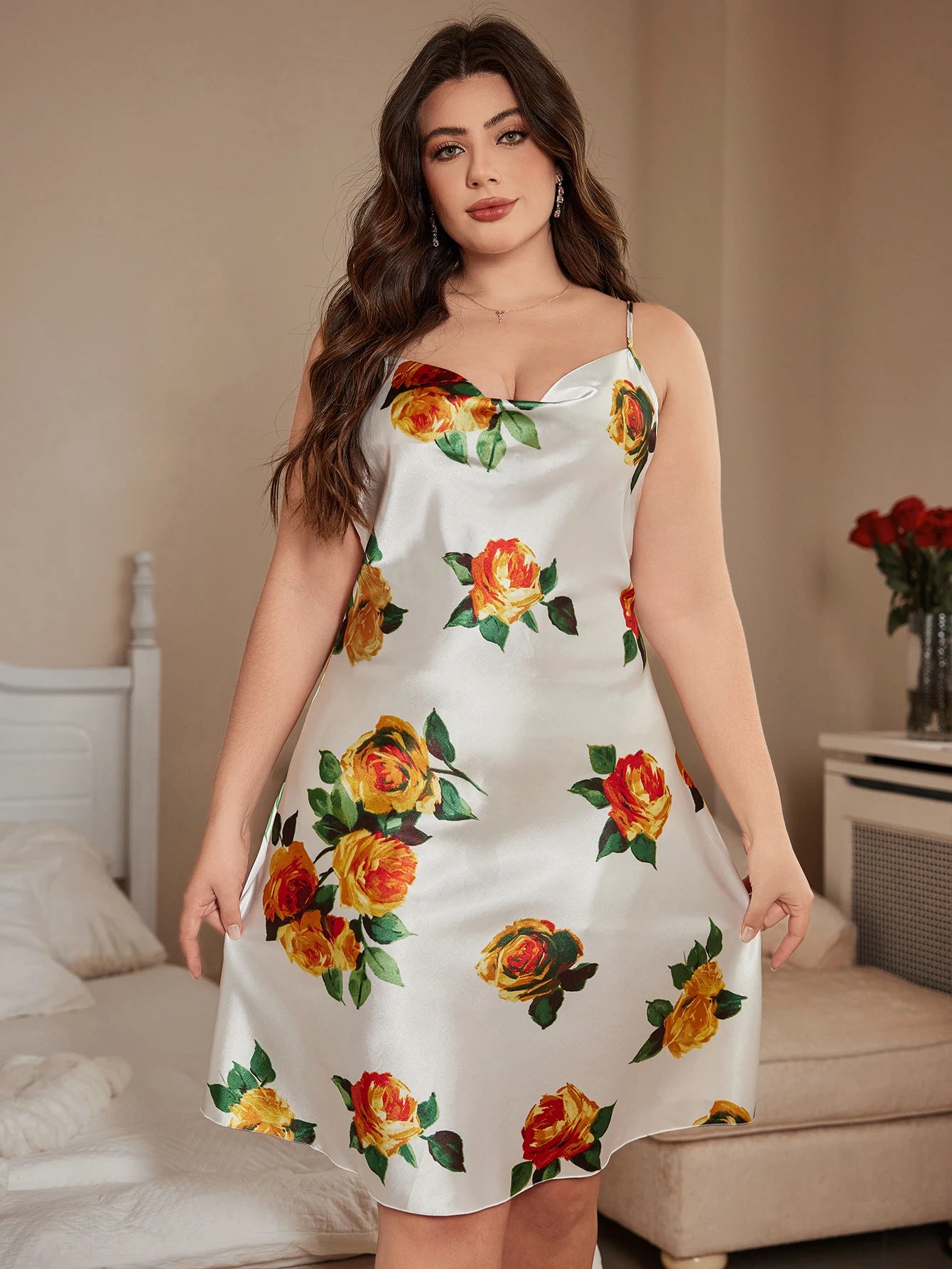 Sexy plus size women's Spaghetti Strap Sleep Dress casual and comfortable Floral Print women's pajamas