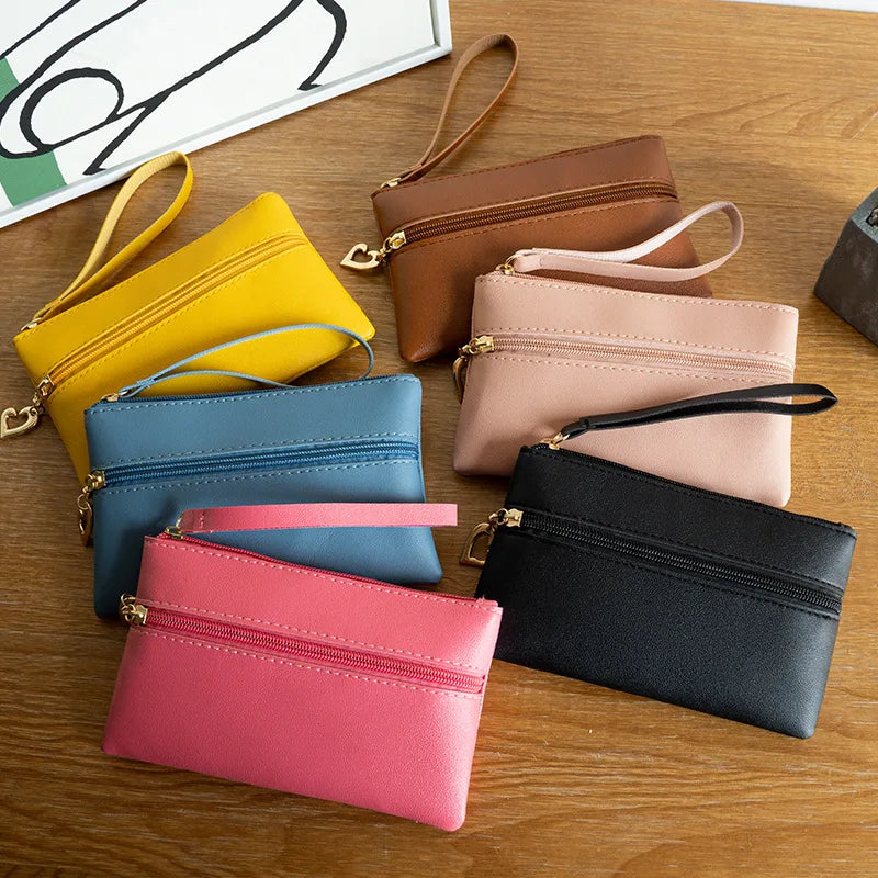 Portable Card Holder Fashionable Small Double Zipper Ladies Bag Elegant Clutch for Gift