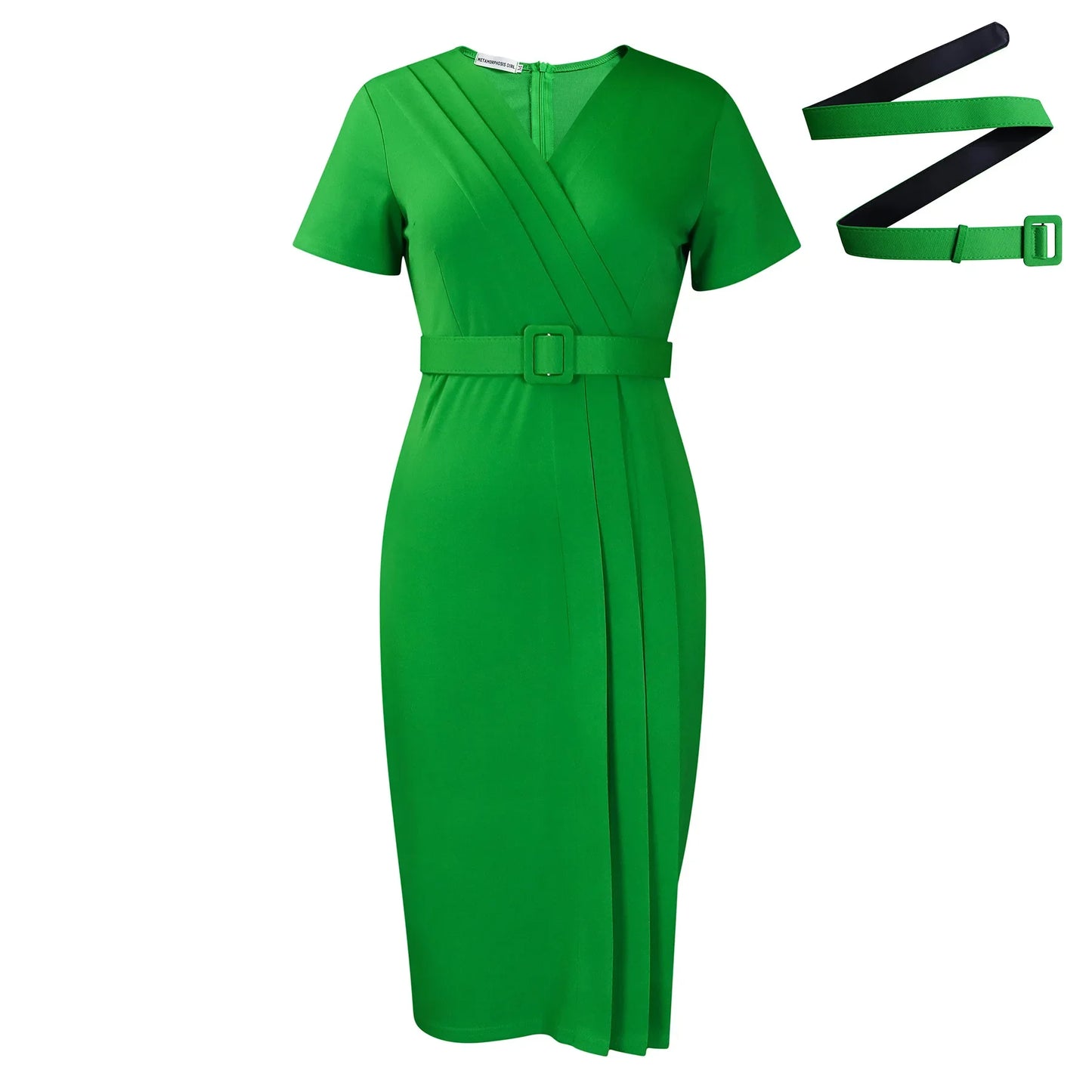 2024 Summer Women's Elegant Bodycon Dress Temperament Commuter Pencil Dress Lady Classic Short Sleeve Wrap Hip Dresses with Belt