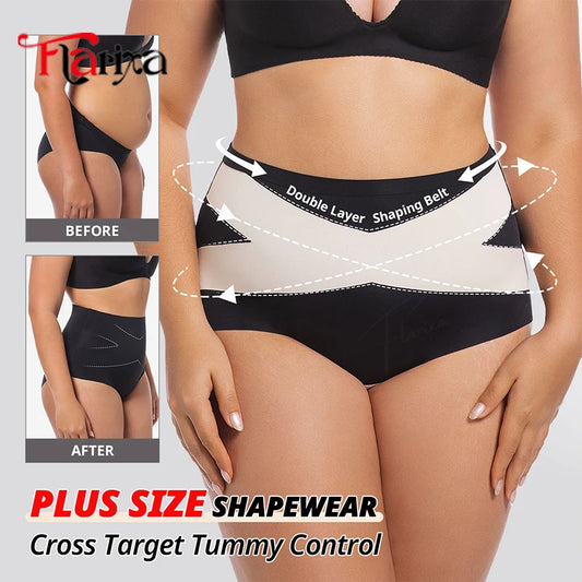 Flarixa Cross Plus Size Shapewear Tummy Control Panties Women Belly Slimming Briefs High Waist 4XL Hip Lifting Shaper Lingerie