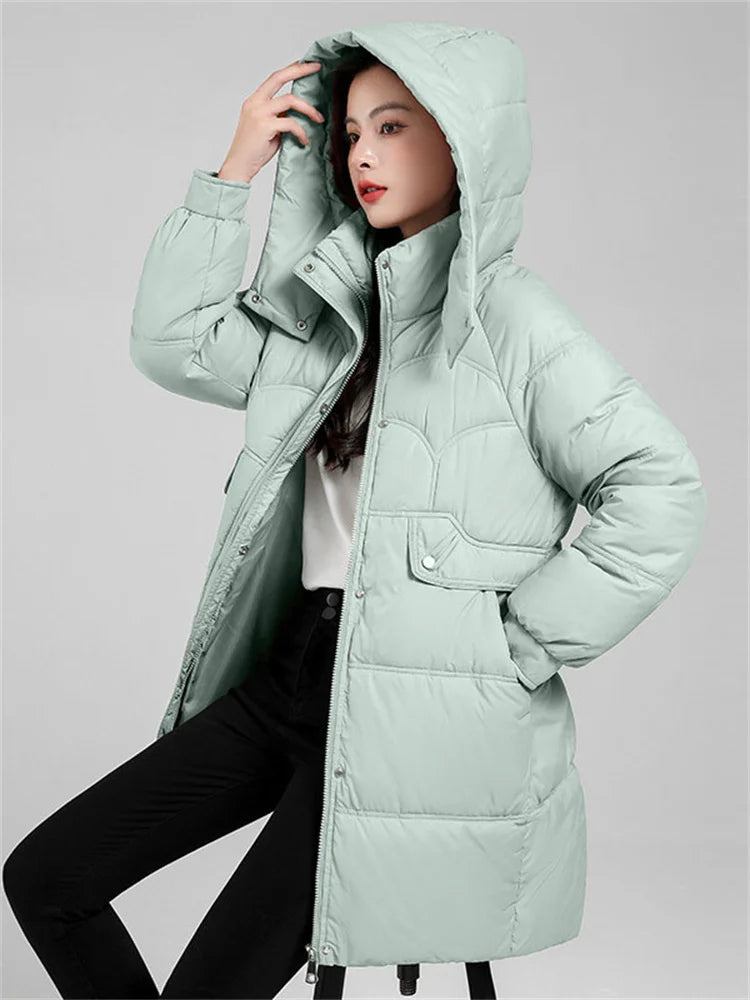 Down Cotton Coat Women New Fashion Long Loose Detachable Hooded Parkas Jacket Casual Thick San Remo