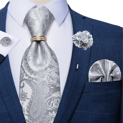 8cm Ties Handkerchief Cufflinks Metal Ring Brooch Pin 5 Pcs Set