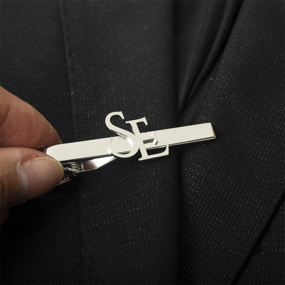 Custom Name Initials Tie Clip Men's Personalize Stainless Steel Letters Tie Clip Wedding Jewelry for Groom San Remo Shops