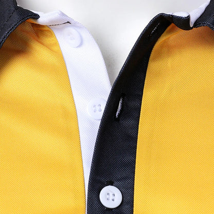 Men Summer New Short Sleeve Fashion Spell Color Lapel Golf Polo Shirt Men Sport Button Business Casual Golf Polo Shirt Tops