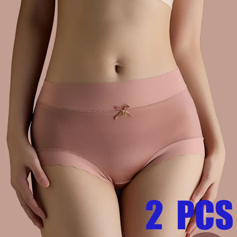 2 Pcs/set Satin Ice silk Underwear Women's Briefs Soft Sexy High quality Comfortable Abdomen Panties smooth Lingerie