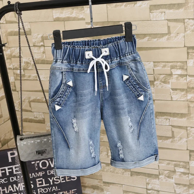 Large Size Women Fat MM Summer Students Denim Shorts Female Five Points Wide Leg Harem Trousers MZ1573 San Remo