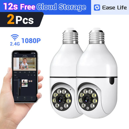 2Pc Ease Life APP-Light Bulb Security Cameras Outdoor Wireless Wi-Fi 5GHz, 360 Degree, E27 Light Socket Screw in Secure