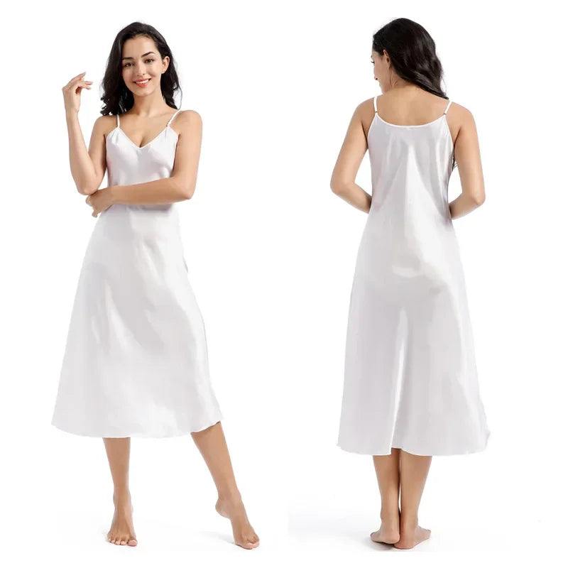 Female Long Nightgown Chemise Sleepwear Sexy Perspective Lace Nightdress Lingerie Summer New Satin Nightie Home Wear Loungewear