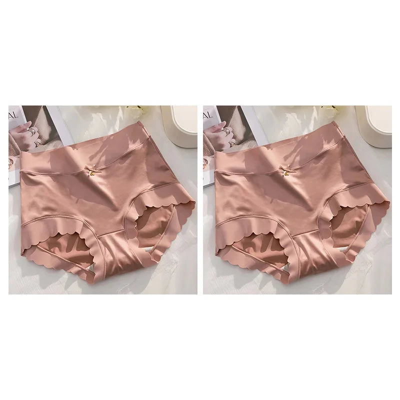 2 Pcs/set Satin Ice silk Underwear Women's Briefs Soft Sexy High quality Comfortable Abdomen Panties smooth Lingerie