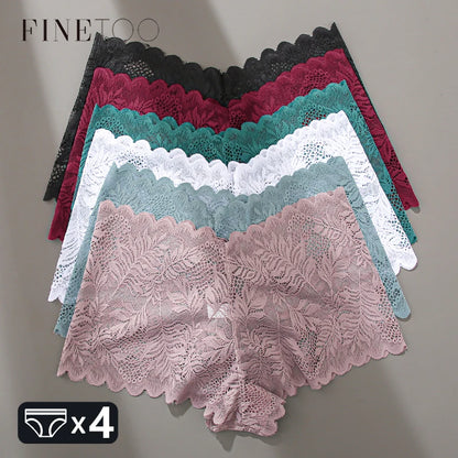 4pcs Lace Floral Panties  Low-Waist Breathable